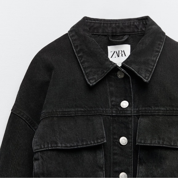 Zara Black Cropped Denim Utility Jacket 0/8197/279/800/02 - Picture 11 of 12